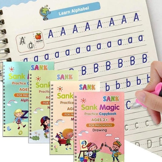 Magic Practice Copybook For Kids (Set Of 4 With Free Pen)